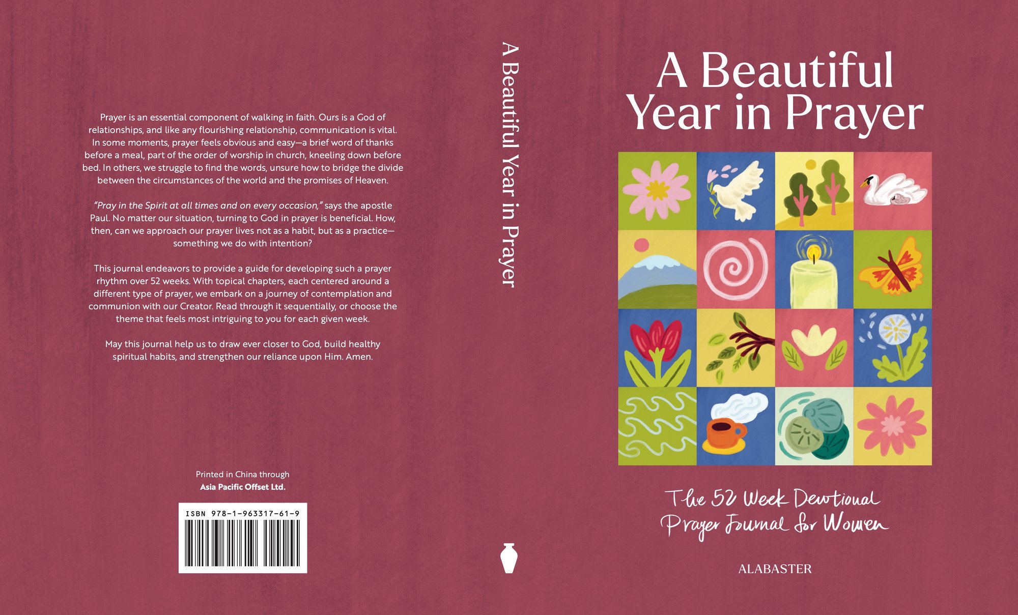 A Beautiful Year in Prayer: Softcover, full cover spread: back, spine, front (flat print file)