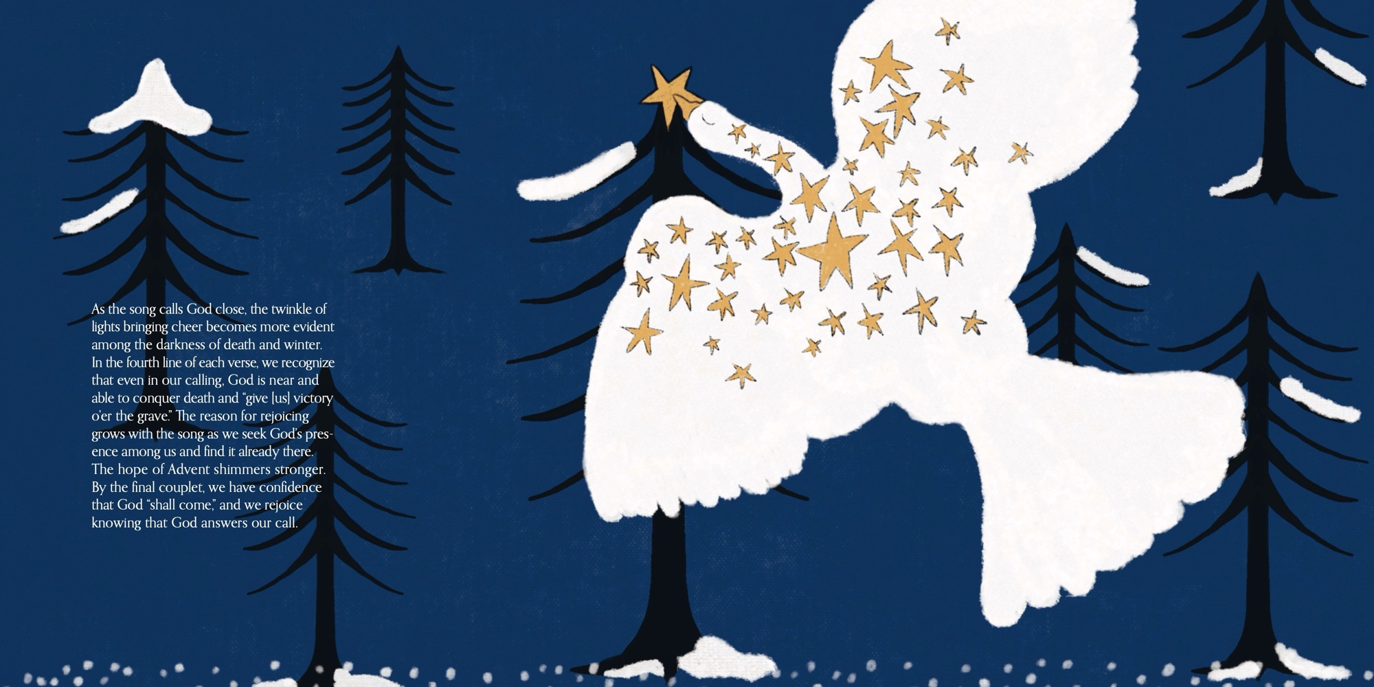Carols for Christmas: Interior spread, chapter 01 reflection with full-bleed illustration, pages 16-17