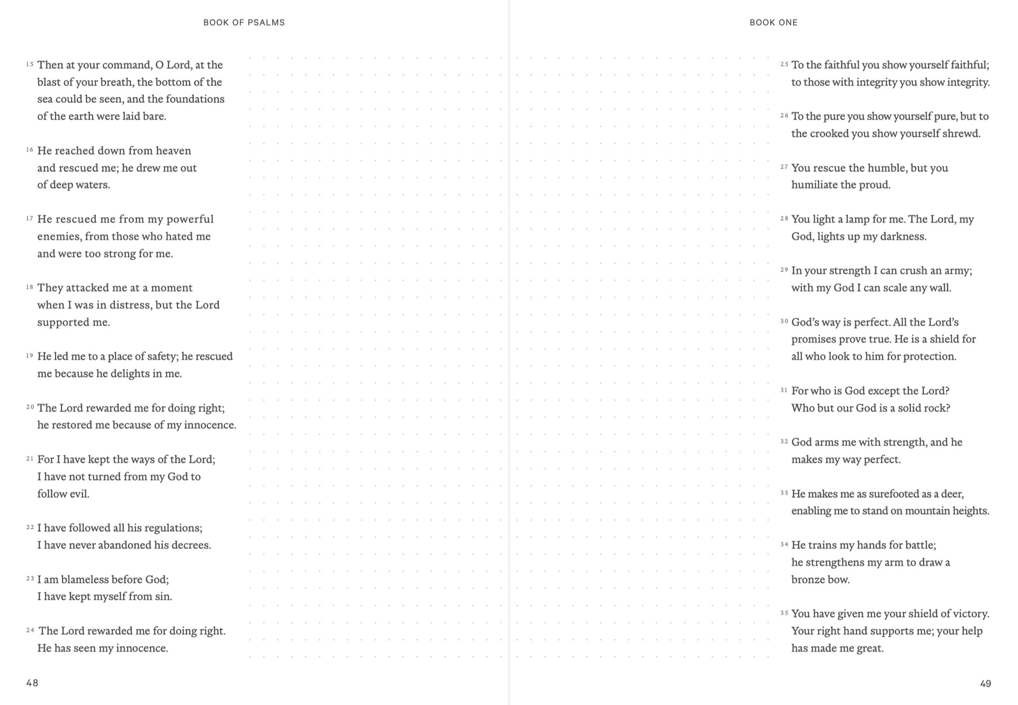 Journal Bibles: Interior spread, Psalms pp. 48-49, Psalm 18