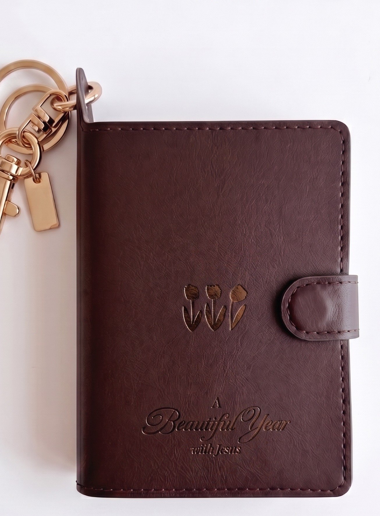 A Beautiful Year Journal, Mini: Cover concept render, brown edition with tulip foil, strap and key clip