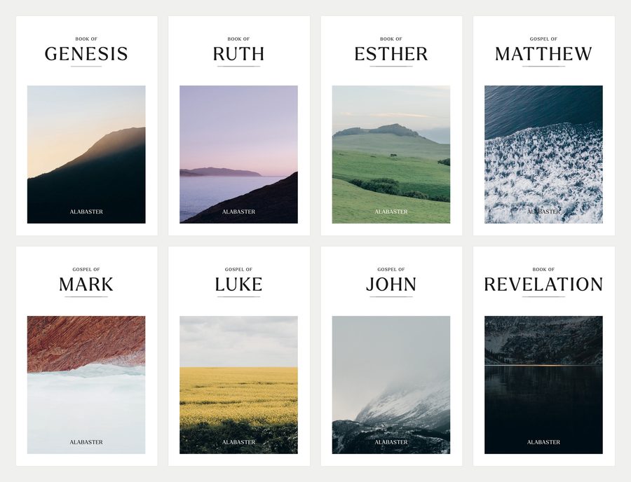 Mini Bibles: Softcover fronts, all eight titles: Genesis, Ruth, Esther, Matthew, Mark, Luke, John, Revelation