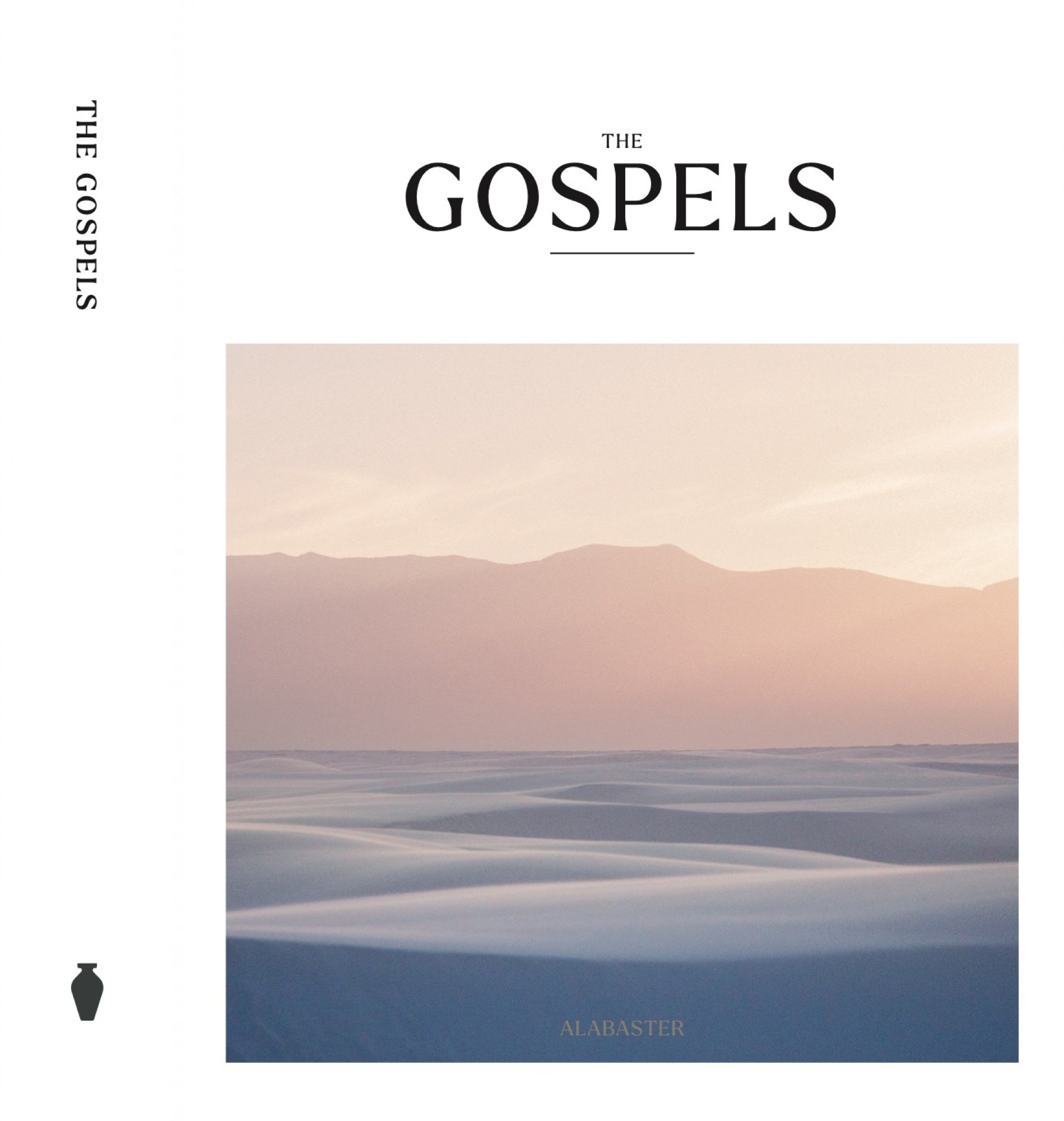 Alabaster Rebrand: Dust jacket, spine and front, The Gospels, with the jar mark on the spine
