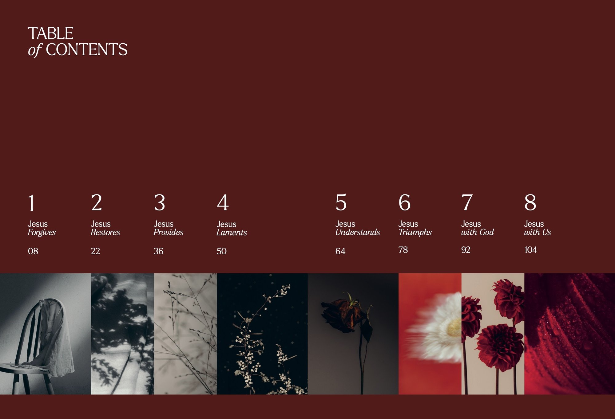 The Seven Last Sayings of Jesus: Interior spread, table of contents, pp. 6-7