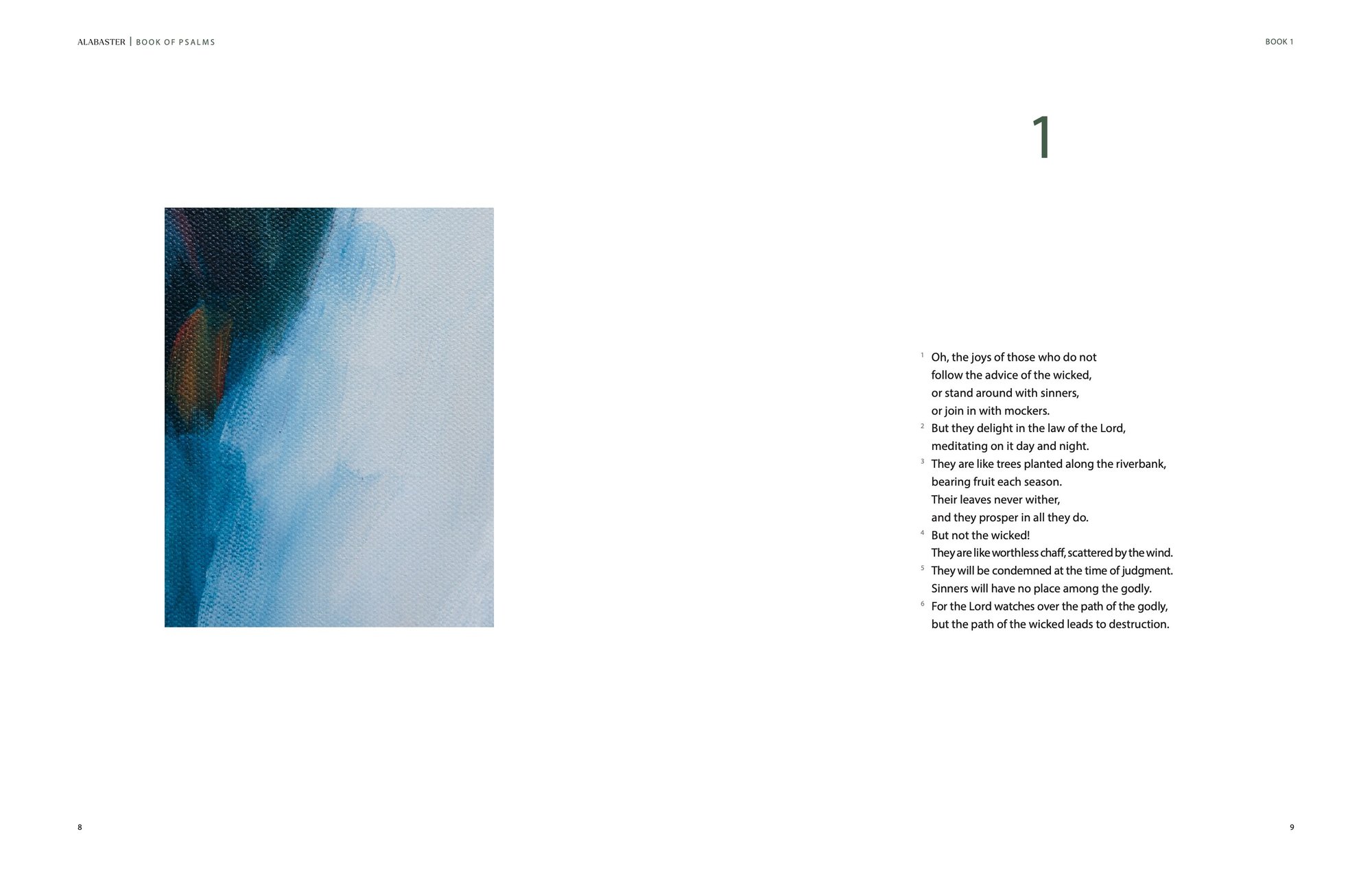 Wisdom Pairing, Deluxe: Interior spread, Psalm 1 opener, pages 8-9
